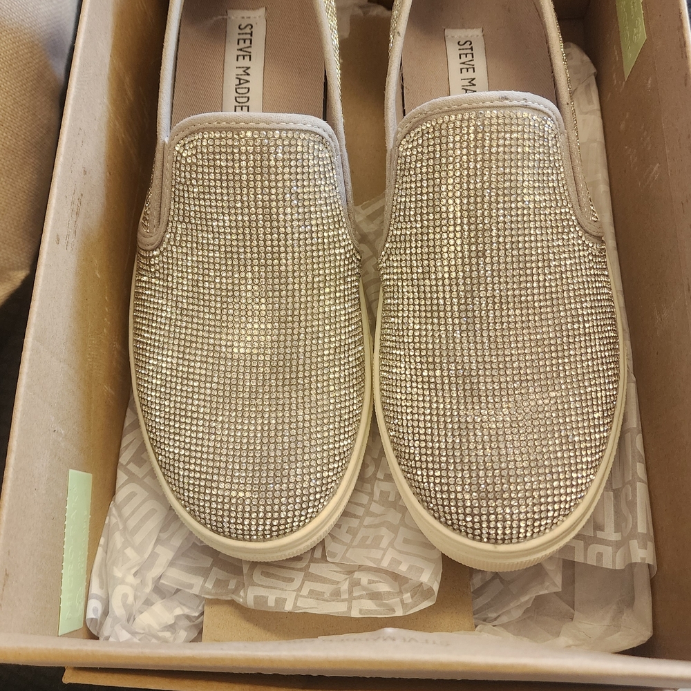 Steve Madden Silver Sparkle Sneakers Slip-On Comfort